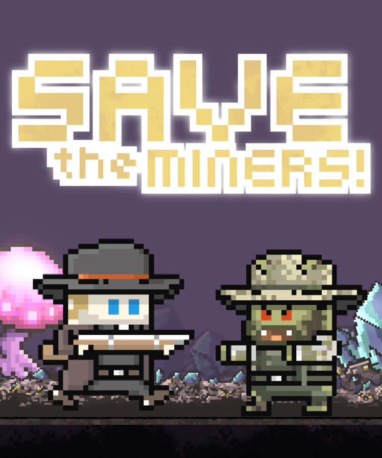 Save the Miners! video game logo banner.